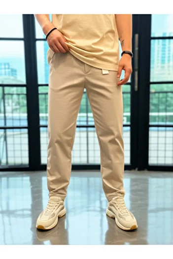 hello7 Beige Textured Athleisure Men's Trousers