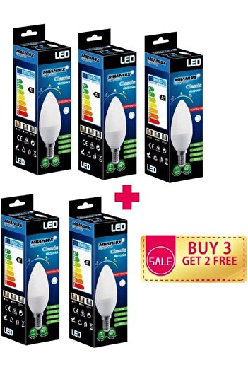 Milanlux Led Bulb, Non-Dimmable , 560 Lumen, Day-Light White (6500), 7W , E14 Base, Buy 3 Get 2 Free