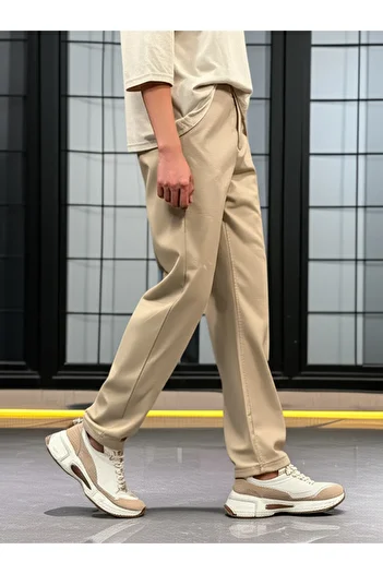 hello7 Comfortable Straight Cut Beige Trousers