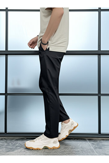 hello7 Black Slim Fit Men's Fabric Trousers - Casual Elegance