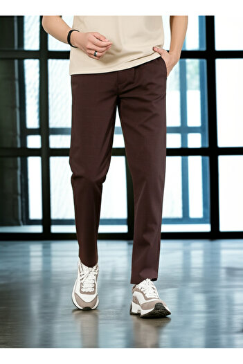 hello7 Dark Brown Micro Patterned Slim Fit Men's Trousers