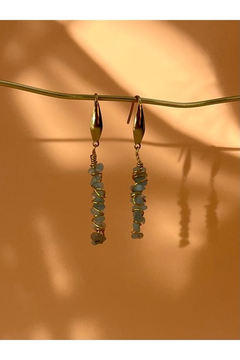Yubi Aquamarin Natural Stone Copper Wrap Dangle Stainless Steel Earrings