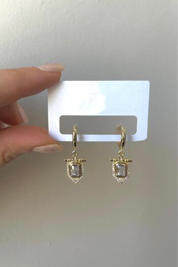 Bijou Luz Vintage Dangle Zircon Stone Plate Earrings