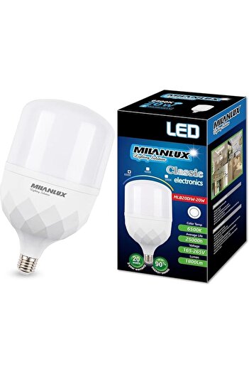 Milanlux Led Bulb Non-Dimmable 1800 Lumen Day-Light White (6500) 20W E27 Base