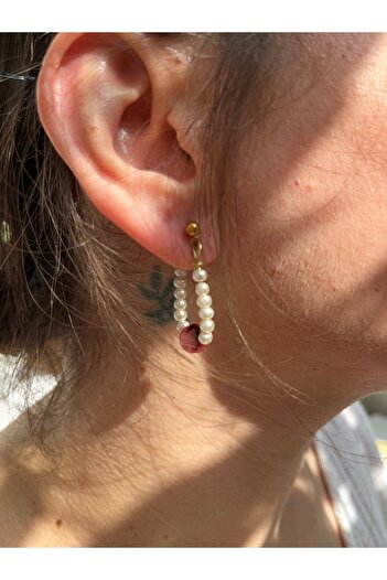 Yubi Agate Natural Stone Glass Pearl String Nails Earrings