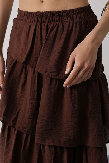 Trendyol Collection Brown Skirt Layered Ruffle Textured Maxi/Long Woven Skirt Twoaw26Et00083
