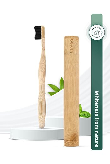 TBRUSH Dark Gray Bamboo Medium Toothbrush + Storage Container