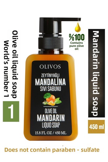 Olivos 100% Natural Olive Oil Mandarin Scented Liquid Hand Soap Intensive Moisturizing Purifying Herbal 450 Ml