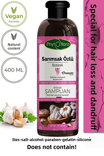 Phytoflora Salt-Free, Special Garlic Extract Herbal Shampoo for Oily, Shedding and Dandruffed Hair