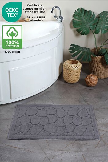 Ellaline Foot Towel 100% Cotton Certified, Stone Patterned Jacquard Bath Mat Superior Absorbent Anthracite 50X70Cm