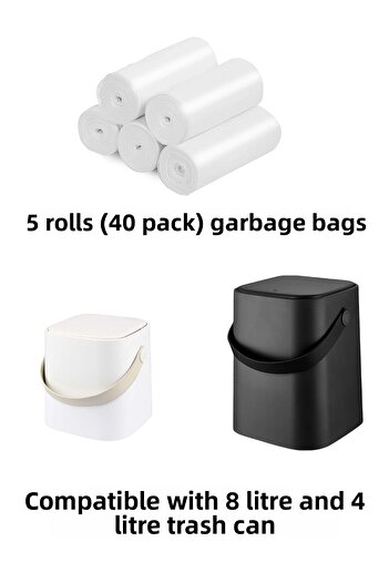 Carat Home 5 Pieces of 40 Garbage Bags Compatible with 8 and 4 Liter Trash Cans - Mini Size 5 Pieces of Rolls of 40