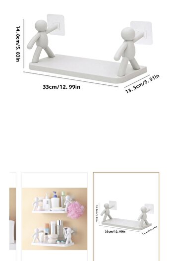 LeesHome 2 Pieces Cute Human Motif Bathroom Kitchen Office Spice Rack Self-Adhesive Stickman Shelf