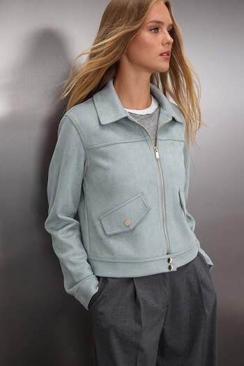 Trendyol Collection Modré přiléhavé semišové kabáty Slim Jacket TWOAW26MO00016