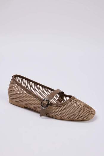 TRENDYOL SHOES Beige Mesh Round Toe Mary Jane Women's Ballerinas Takss24Be00000