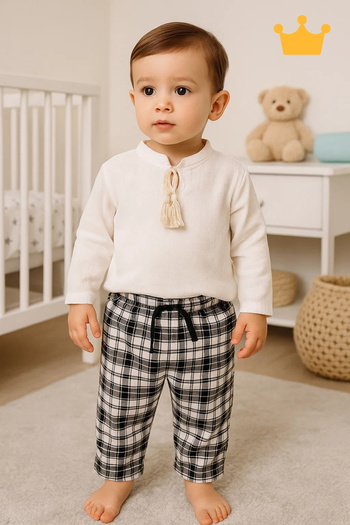 Babyhola Cotton Blouse Plaid Trousers Girl's Loose Suit 1153