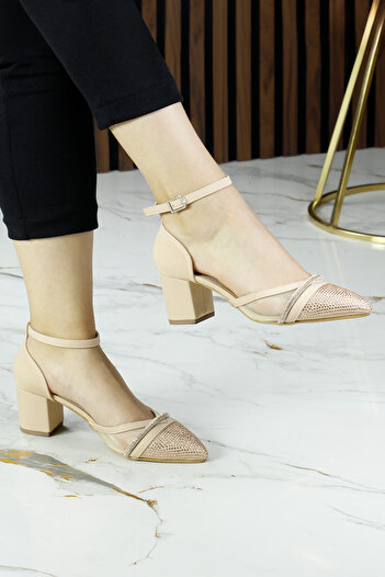 Erkan Saçmacı Susie Ten Crepe Stone Pointed Toe Thick Heeled Evening Dress Shoes
