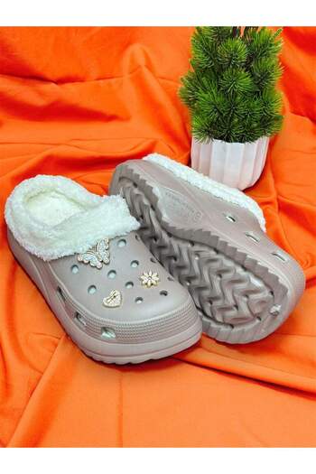 Akınal Bella Akinal Bella E428 Color Beige Women's Stone Style Winter Slippers with Wool Inside