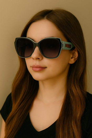 style iconic Luxury Oversized Sunglasses – Mint Green & Black Frame with Greek Key Detail