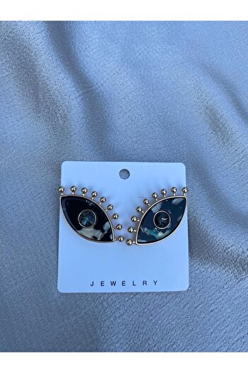 marsel aksesuar Marble Pattern Eyelash Eye Black Earrings