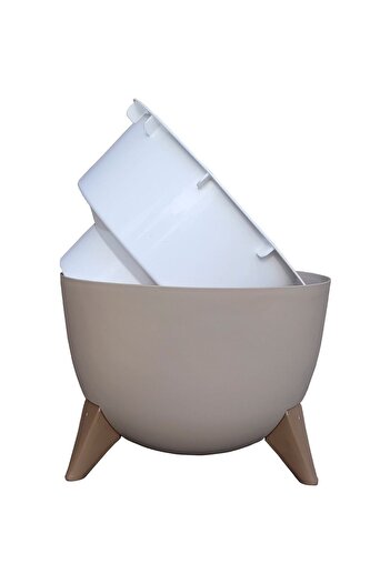 ToXA Ayaklı Küre Saksı 5 Litre Bej 25cm Plastik Drenajlı Süzgeçli Bonsai Bitki Çiçek Saksısı Ufo No2