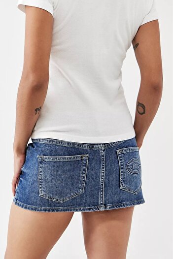 september island Klasik Kot Mavisi Denim Süper Mini Etek