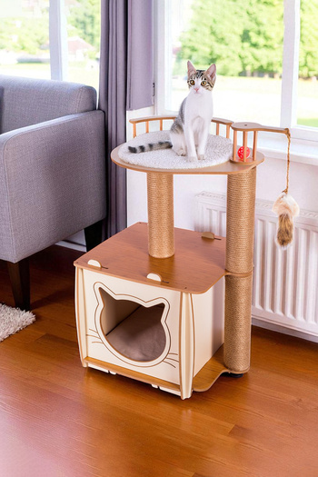 Patihomes Beige Cat House - Pro Mansion with Layers and Scratches