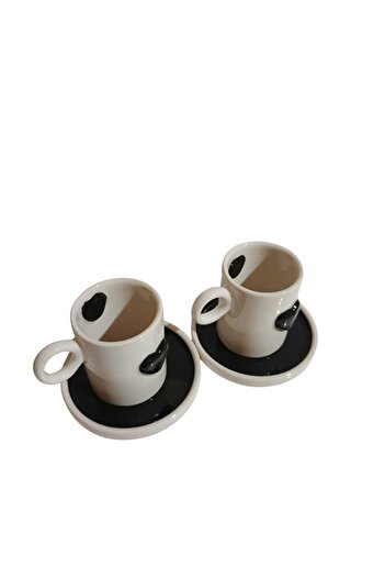seda seramik Handmade Black Heart 4-Piece Coffee Cup Set for 2 People 110 Ml.