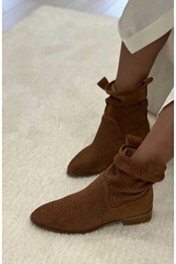POTEEN Καλοκαιρινές μπότες με κοντό τακούνι PTC Devine Suede Brown