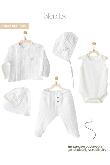 andywawa Baby Boy, Cream, 5 Pcs Newborn Set Natural Gift Muslin