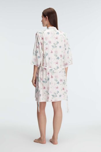 Anıl 5789 Thick Strap V-neck Women's Viscose Flower Patterned Summer Knitted Short Nightgown Dressing Gown