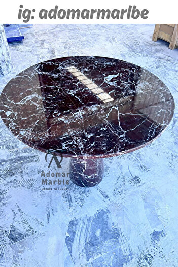 adomarmarblehandmadeandluxury Vişne Mermer Masa, Yuvarlak Menekşe Masa, Özel Ölçü, Elazığ Vişne Mermer