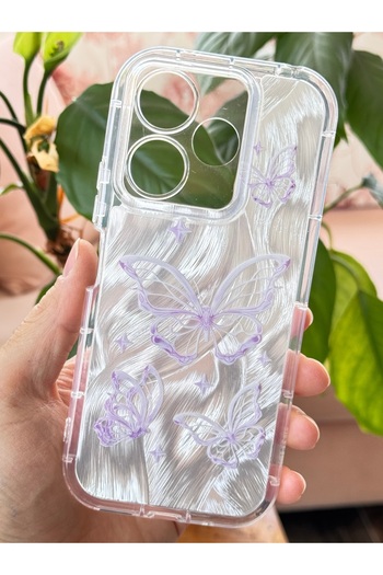 Fibaks Redmi 13 4g Kılıf Sök Tak Kamera Korumalı Parlak Hologramlı Kelebek Desenli Darbe Emici Silikon