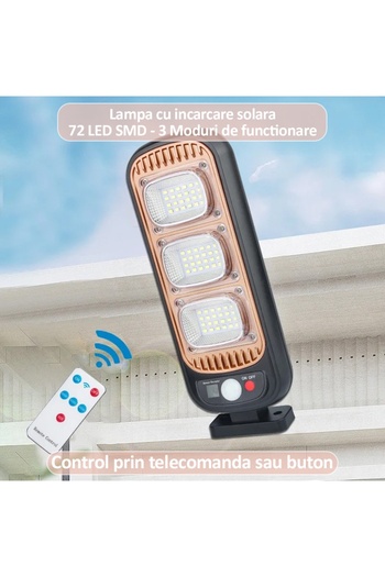 NEXTLY Lampa Cu Incarcare Solara 72 Led Smd, , Senzor De Miscare Si Lumina, 3 Moduri De Functionare