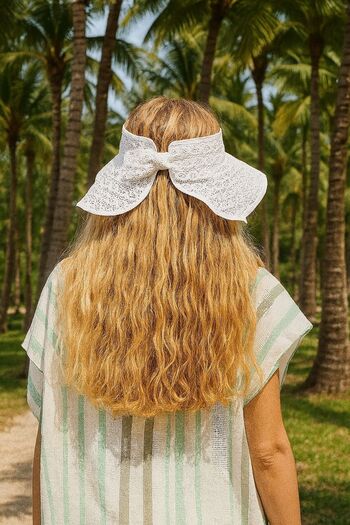 Axesoire 14535 Lace White Open Top Wide Straw Visor Hat