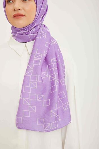 Armine Trend Purple Geometric Pattern Pure Lina Shawl 15-22027