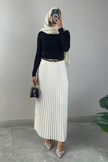 NİSUM MODA Leather Look Pleated Skirt