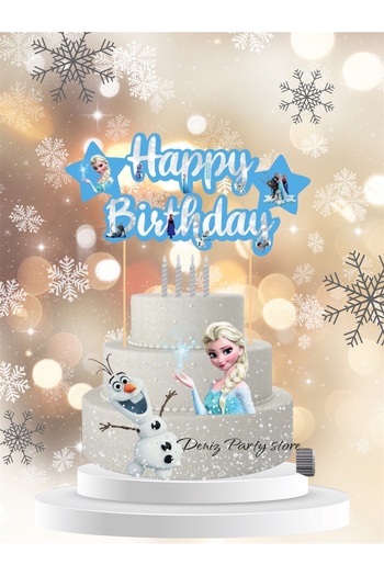 Deniz Party Store Elsa Themed Happy Birthday - with Cake Ornament and Stick