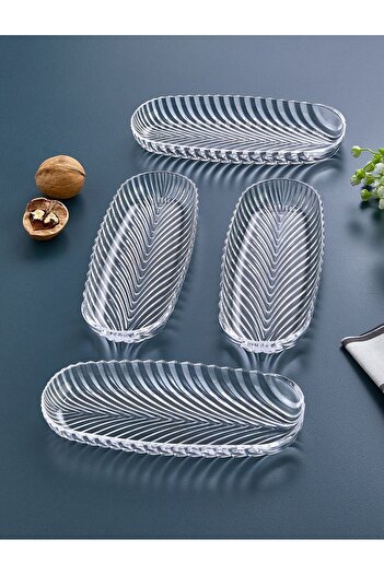 Kitchen Line 6 Pieces Glass Oval Fish Scale Snack Fruit Appetizer Presentation Plate |   Breakfast Presentation Boat Plate