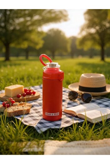 Bear&Dear Bear & Dear Transparent Lid Red Steel Flask 450 Ml - Mt0033