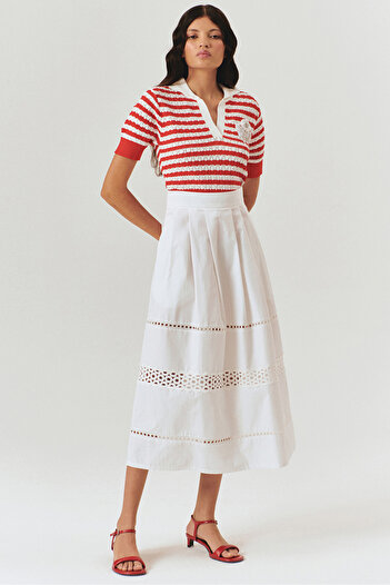 Exquise Scallop Detailed Cotton Midi Skirt