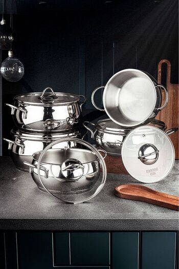 WEYNE Mango Kitchen 26 Piece Dowry Set Steel Pot, Sahan, Teapot Set Swiss Crystal Cookware Set