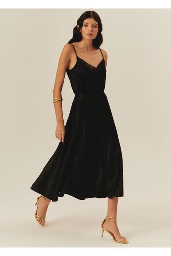 Exquise Shiny Fabric Satin Kiloş Midi Length Skirt