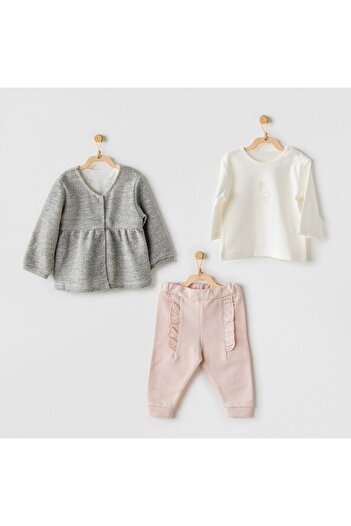 andywawa AC24128 Ballerina 3-Piece Baby Set Gray Ecru Pink