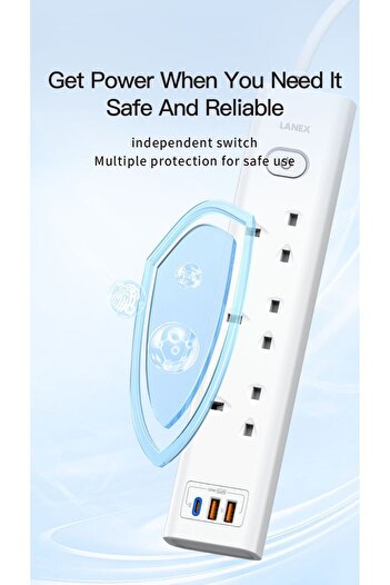 Lanex Lanix LC68U 2m Cable, 30W PD Fast Charging, 2 USB + PD Port, Multi-Use