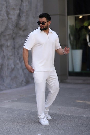 cto your style Men's Polo Neck T-Shirt Comfortable Tooling Zipper Detailed Bottom Top Suit