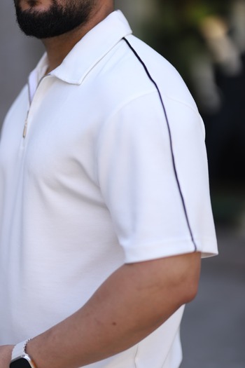 cto your style Men's Polo Neck T-Shirt Comfortable Tooling Zipper Detailed Bottom Top Suit