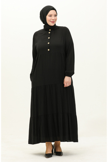 sefamerve Μαύρο φόρεμα βισκόζης Plus Size - 4068-01
