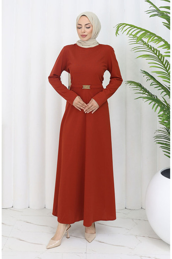 sefamerve Brick Color Buckle Dress - 7123-01