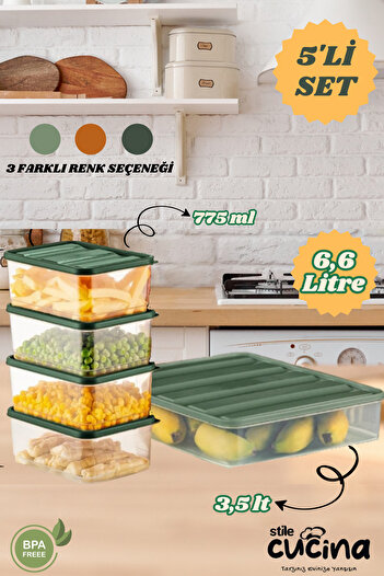 Stile Cucina 5-Piece Refrigerator Organizer Organizer Freezer Storage Container Suitable for Microwave