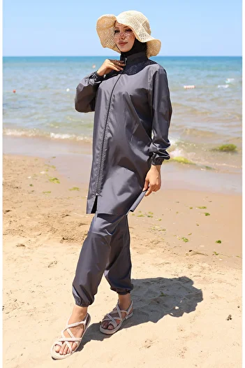 sefamerve Atlas 2-Piece Zippered Hijab Swimsuit 9006-03 Anthracite